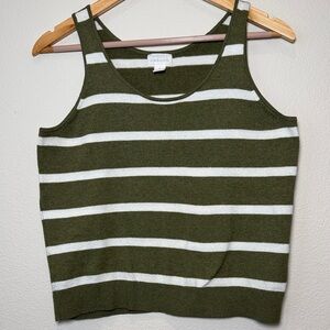 Caslon Green and White Striped Tank Top